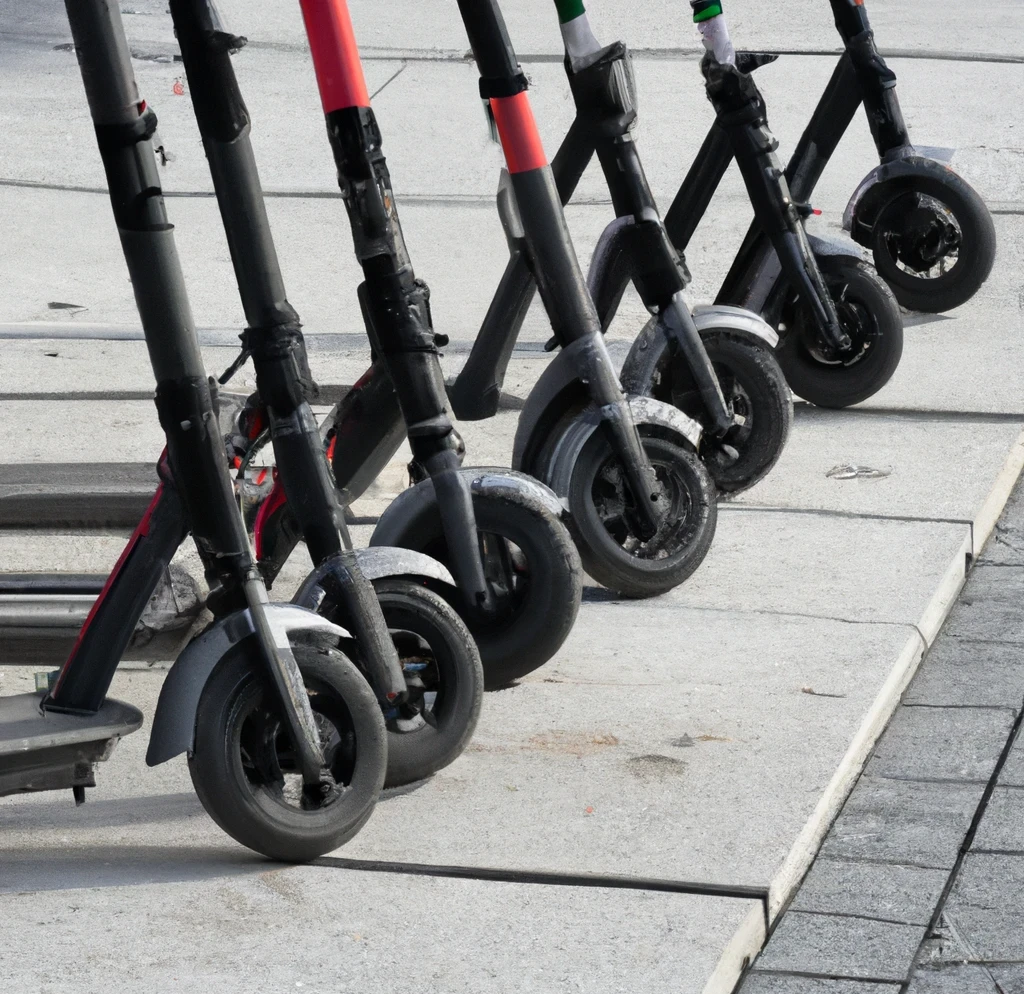 Electric Scooters on City Sidewalk