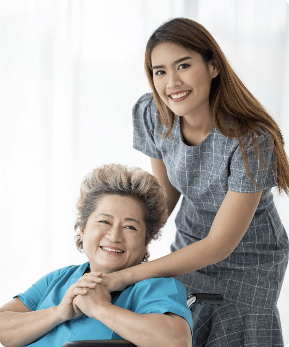 Woman providing care for an elderly woman